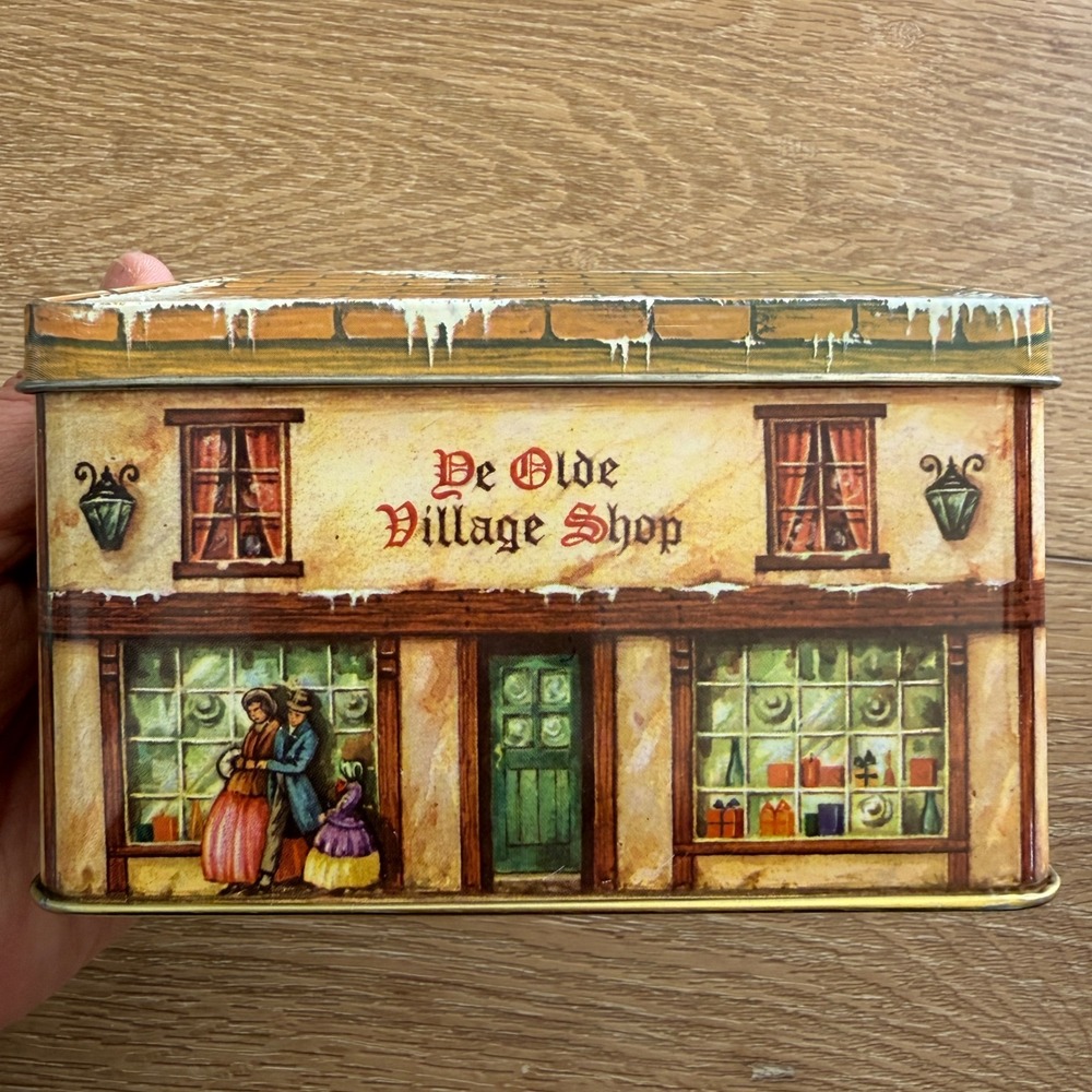 Vintage Daher Ye Olde Village Shop Tin Made in England Christmas Decor Storage